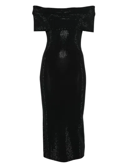 Michael Kors Embellished Stretch Knit Off-the-shoulder Dress In Black