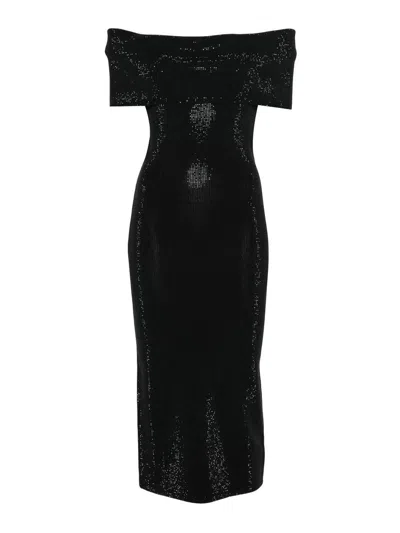 Michael Kors Embellished Stretch Knit Off-the-shoulder Dress In Black
