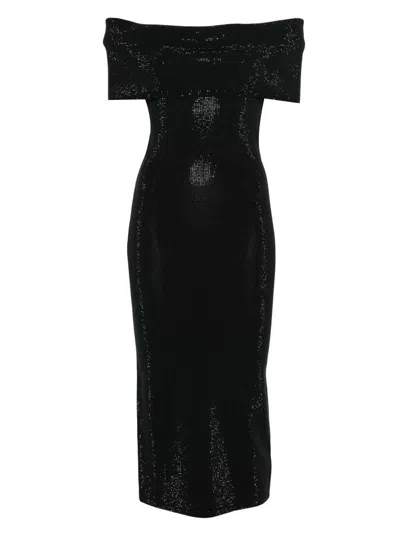 Michael Kors Embellished Stretch Knit Off-the-shoulder Dress In Black