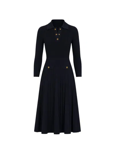 Michael Kors Black Midi Dress With V-neck And Long Sleeves