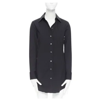 Pre-owned Michael Kors Black Peak Spread Collar Folded Cuffs Patch Pocket Long Shirt Us0