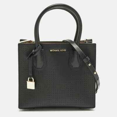 Pre-owned Michael Kors Black Perforated Leather Small Mercer Tote