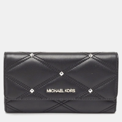 Pre-owned Michael Kors Black Quilted Leather Large Jet Set Travel Trifold Wallet