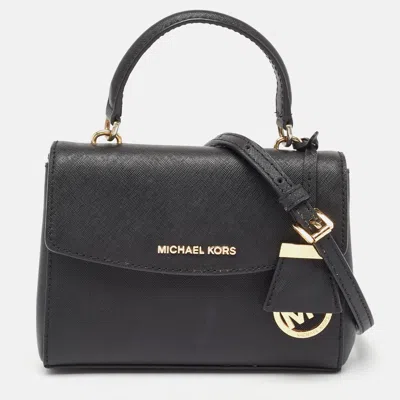 Pre-owned Michael Kors Black Saffiano Leather Extra Small Ava Top Handle Bag