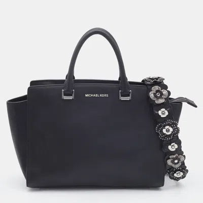 Pre-owned Michael Kors Black Saffiano Leather Large Selma Satchel