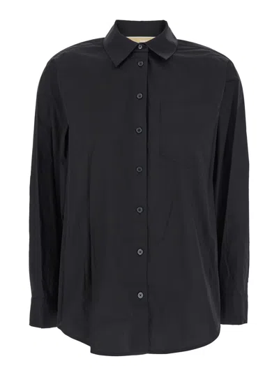 MICHAEL KORS BLACK SHIRT WITH BUTTON-DOWN COLLAR AND ONE FRONT PATCH POCKET IN COTTON STRETCH WOMAN