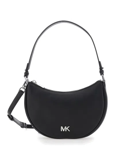 MICHAEL KORS BLACK SHOULDER BAG WITH METALLIC LOGO IMPRINTED ON THE FRONT AND REMOVABLE SHOULDER STRAP IN LEATHER