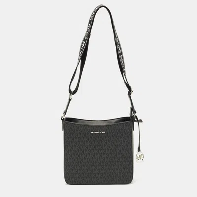 Pre-owned Michael Kors Black Signature Coated Canvas Jet Set Crossbody Bag