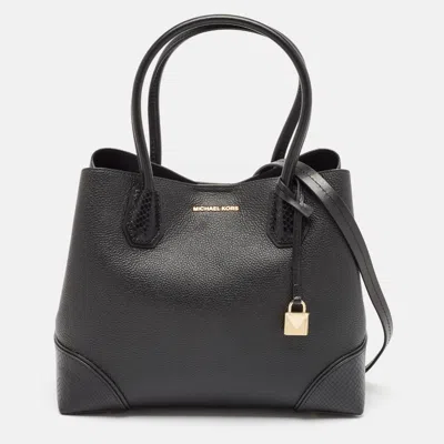 Pre-owned Michael Kors Black Snakeskin Embossed And Leather Mercer Gallery Center Zip Satchel