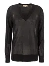 Michael Kors Black T-shirt With V Neck And Ribbed Trims In Black