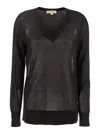 Michael Kors Black T-shirt With V Neck And Ribbed Trims In Cotton And Silk Blend Woman