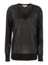 Michael Kors Black T-shirt With V Neck And Ribbed Trims In Black