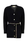 Michael Kors Wool V-neck Cardigan Chain Belt In Black
