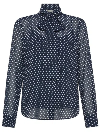 Michael Kors Blouse With Polka Dot Print And Bow Collar In Blue