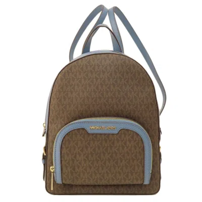 Pre-owned Michael Kors Blue Brown Leather Coated Canvas Backpack ()