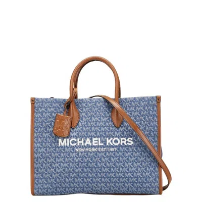 Pre-owned Michael Kors Blue Canvas Leather Shoulder Bag Tote Bag () In Multi