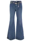 MICHAEL KORS BLUE FLARED JEANS WITH CHAIN BELT IN DENIM WOMAN