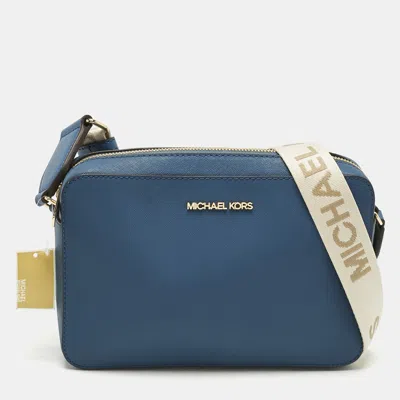 Pre-owned Michael Kors Blue Leather Large East West Jet Set Crossbody Bag