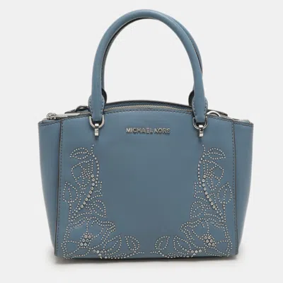 Pre-owned Michael Kors Blue Leather Studded Ellis Satchel