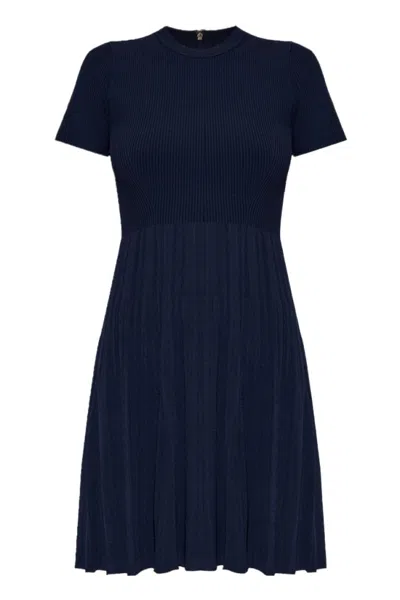 Michael Kors Blue Ribbed Day Dress With Flared Skirt