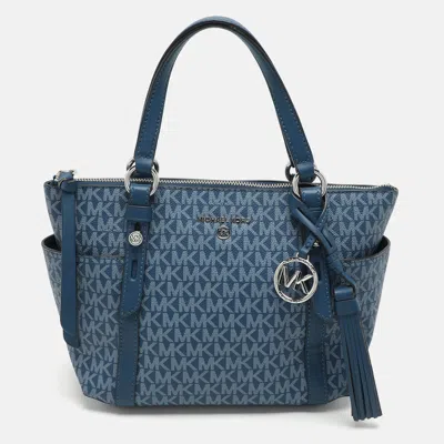 Pre-owned Michael Kors Blue Signature Coated Canvas And Leather Sullivan Satchel