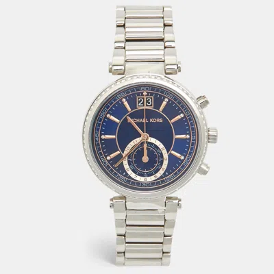 Pre-owned Michael Kors Blue Stainless Steel Sawyer Mk6224 Women's Wristwatch 39 Mm