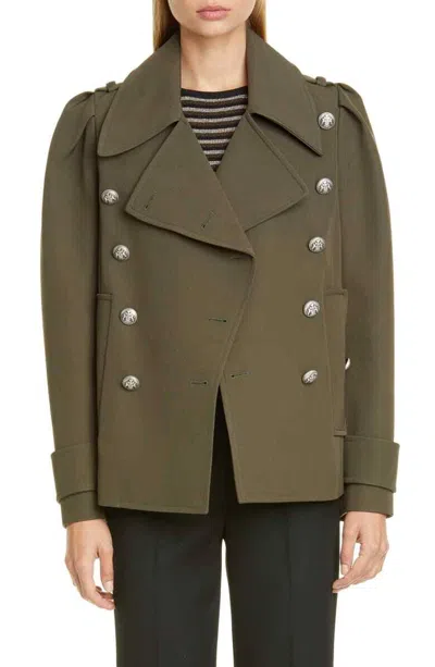 Pre-owned Michael Kors Bonded Wool-and-cotton Gabardine Military Peacoat 10 - Green Nds