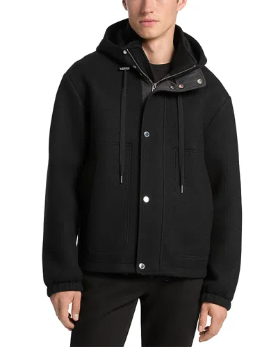 Michael Kors Bonded Wool Blend Hooded Jacket In Black