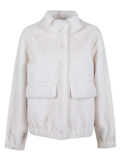 Michael Kors Bone-finished Faux Fur Bomber Jacket With Stand-up Collar In White