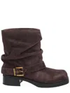 Michael Kors Slouchy Ankle Boots Buckle Detail In Brown