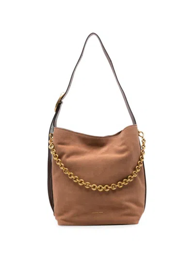 Michael Kors Borsa Bucket In Pelle Scamosciata Marrone Con Catena Dorata  In Brown