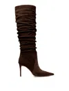 Michael Kors Ruched Shaft Brown Calfskin Ankle Boots In Brown