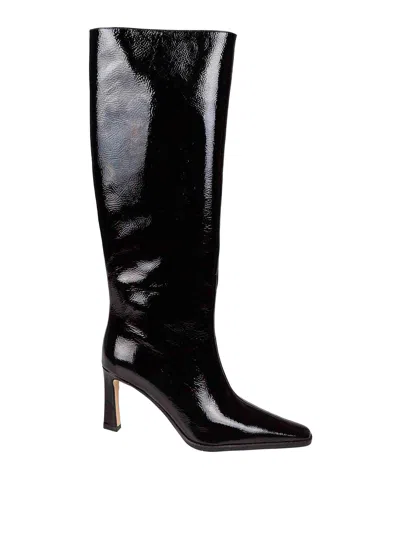 MICHAEL KORS DARRAH HEELED BOOT IN BLACK PAINT LEATHER