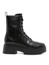 Michael Kors Lace-up Calfskin Ankle Boots With Lug Sole In Black