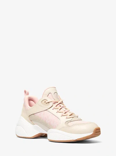 Michael Kors Bowie Signature Logo And Leather Trainer In Pink