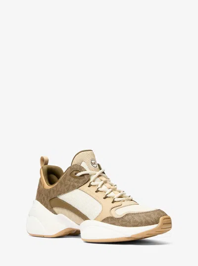 Michael Kors Bowie Signature Logo And Mesh Trainer In Brown