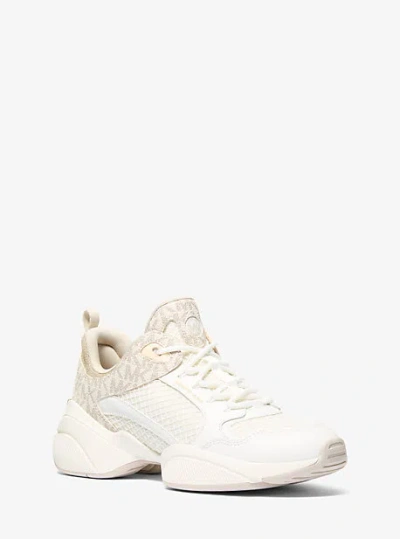 Michael Kors Bowie Signature Logo And Mesh Trainer In Neutral