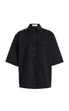 Michael Kors Boxy Washed Cotton-poplin Camp Shirt In Black