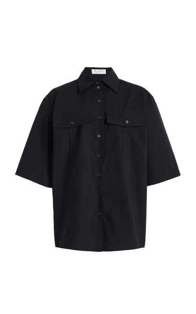Michael Kors Boxy Washed Cotton-poplin Camp Shirt In Black