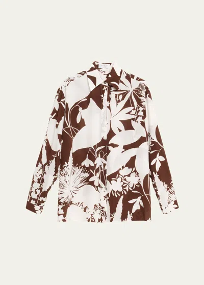 Michael Kors Boyfriend Floral Print Button-front Shirt In Nutmeg/o W
