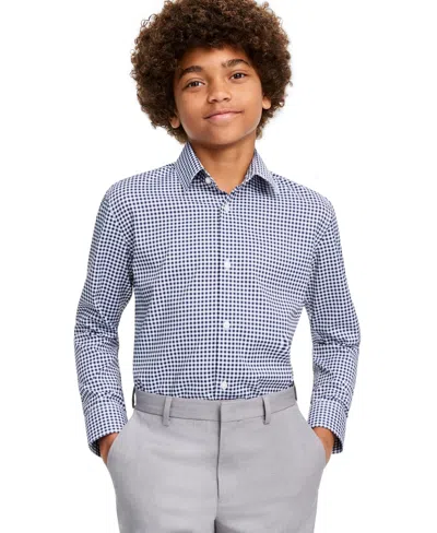 Michael Kors Kids' Boys' 4-20 Gingham Long Sleeve Spread Collar Shirt In Blue