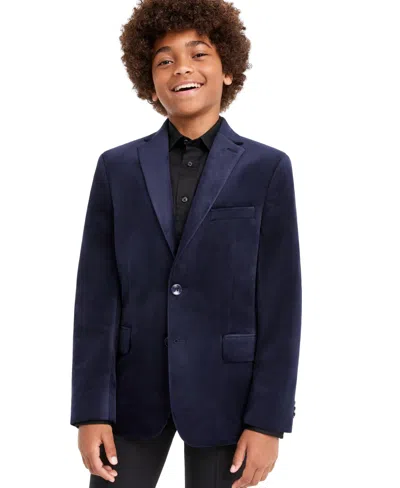 Michael Kors Kids' Boys' 4-20 Velvet Single-breasted Blazer In Blue