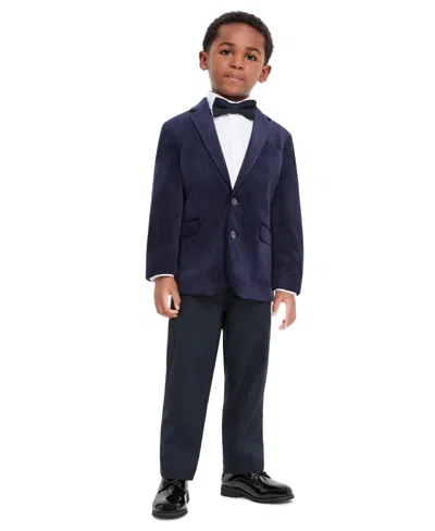 Michael Kors Kids' Boys' 4-7 Velvet Tailored-fit Shirt, Jacket And Pants, 3-piece Set In Blue