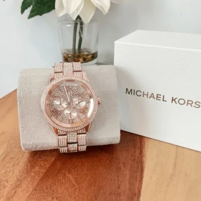 Pre-owned Michael Kors Bradshaw Quartz Crystal Rose Gold Dial Ladies Watch Mk6933