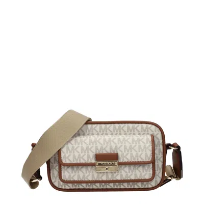 Michael Kors Bradshaw Women's Crossbody Bag Fabric Beige/brown In Gray