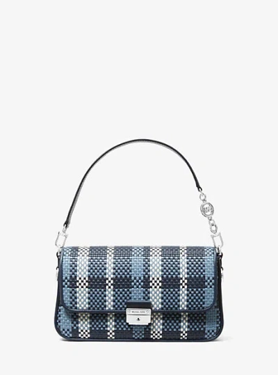 Michael Kors Bradshaw Small Woven Leather Convertible Shoulder Bag In Blue
