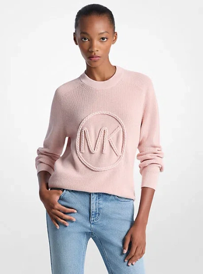 Michael Kors Braided Logo Cotton Blend Sweater In Pink