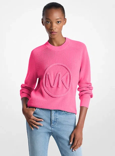 Michael Kors Braided Logo Cotton Blend Sweater In Pink