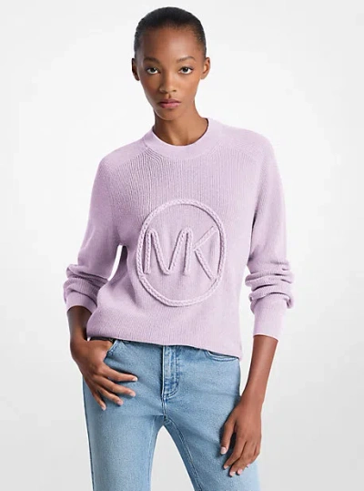 Michael Kors Braided Logo Cotton Blend Sweater In Purple
