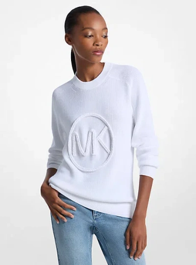 Michael Kors Braided Logo Cotton Blend Sweater In White